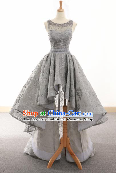 Top Grade Compere Grey Veil Trailing Full Dress Princess Embroidered Wedding Dress Costume for Women