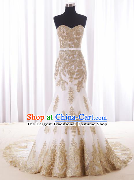 Top Grade Wedding Gown Bride Costume White Veil Fishtail Full Dress Princess Dress for Women