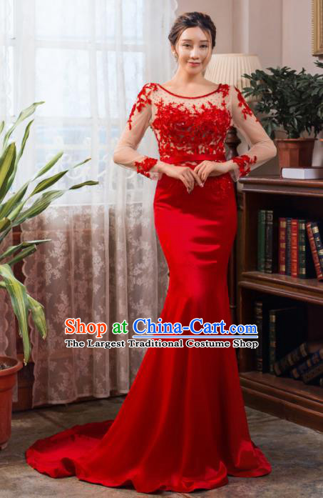 Top Grade Compere Red Fishtail Full Dress Princess Wedding Dress Costume for Women