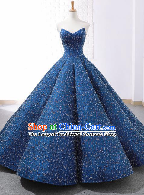 Top Grade Compere Embroidered Blue Strapless Full Dress Princess Wedding Dress Costume for Women