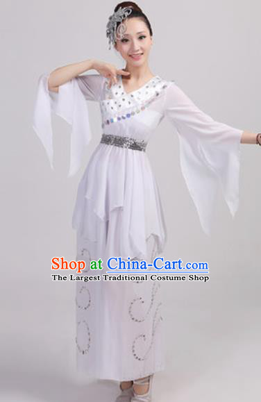 Chinese National Folk Dance Costume Traditional Yangko Dance Fan Dance White Clothing for Women