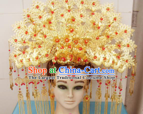 Chinese Traditional Goddess Hairpins Red Beads Tassel Phoenix Coronet Ancient Bride Hair Accessories for Women