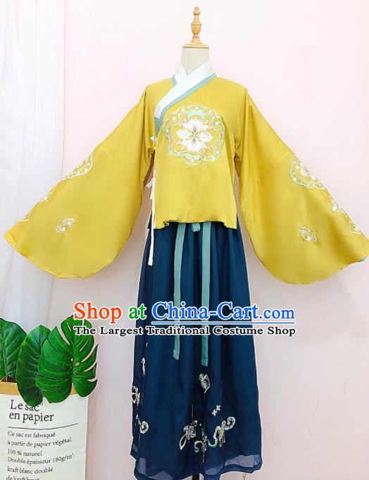 Chinese Traditional Navy Hanfu Dress Ancient Ming Dynasty Palace Princess Embroidered Costume for Women