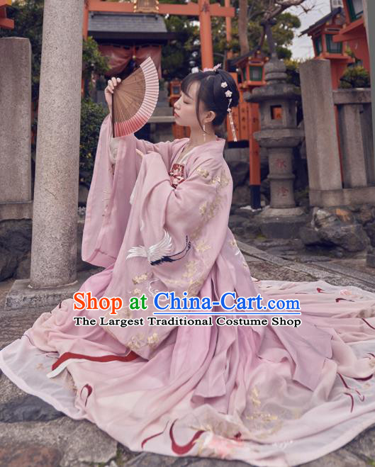 Chinese Traditional Song Dynasty Pink Hanfu Dress Ancient Palace Princess Embroidered Costume for Women