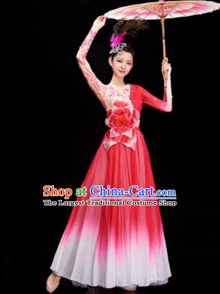 Chinese Traditional Spring Festival Gala Rosy Dress Opening Dance Modern Dance Costume for Women