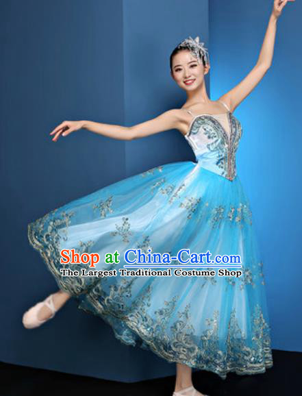 Chinese Traditional Spring Festival Gala Blue Veil Dress Opening Dance Modern Dance Costume for Women