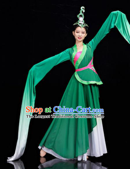 Chinese National Classical Dance Water Sleeve Dress Traditional Lotus Dance Umbrella Dance Green Costume for Women