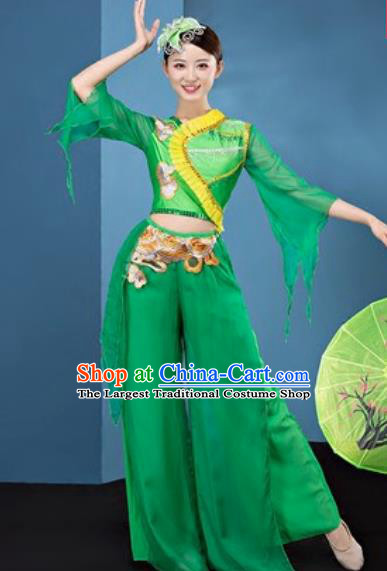 Chinese National Folk Dance Green Costume Traditional Yangko Dance Fan Dance Clothing for Women