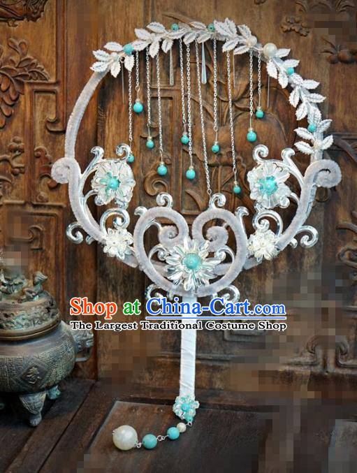 Chinese Traditional Palace Fans Ancient Queen Grey Velvet Round Fans for Women