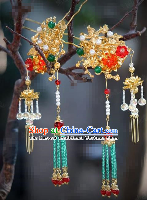 Chinese Traditional Hair Accessories Ancient Palace Golden Tassel Step Shake Bride Hairpins Headwear for Women