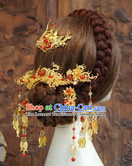 Chinese Traditional Hair Accessories Ancient Bride Dragons Hairpins Headwear for Women