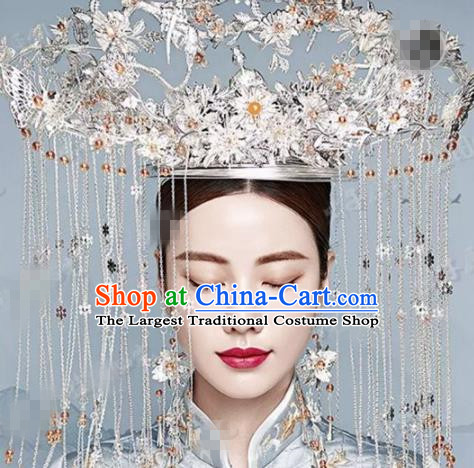 Chinese Traditional Handmade Luxury Argent Phoenix Coronet Ancient Wedding Hair Accessories Complete Set for Women