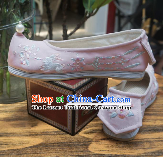 Asian Chinese Wedding Hanfu Shoes Traditional Ancient Princess Pink Embroidered Shoes for Women