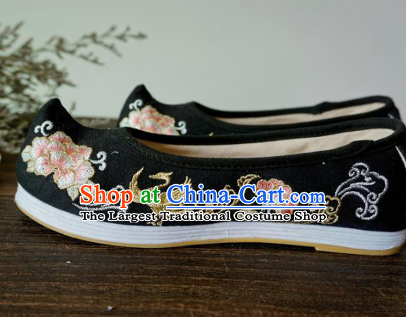 Asian Chinese Wedding Black Cloth Hanfu Shoes Traditional Ancient Princess Embroidered Shoes for Women