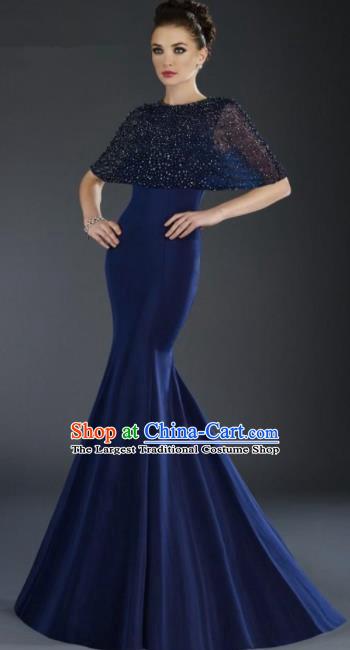 Professional Compere Royalblue Fishtail Full Dress Modern Dance Princess Wedding Dress for Women