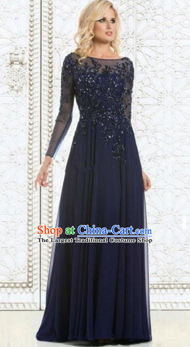 Professional Compere Navy Veil Full Dress Modern Dance Princess Wedding Dress for Women