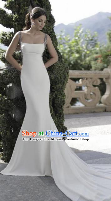 Professional Princess White Trailing Wedding Dress Modern Dance Compere Full Dress for Women