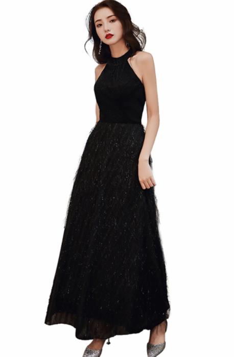 Top Grade Black Lace Full Dress Compere Modern Fancywork Costume Princess Wedding Dress for Women