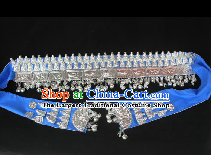 Chinese Traditional Ethnic Miao Nationality Blue Hair Clasp Wedding Bride Hairpins for Women