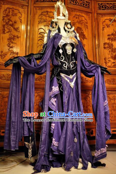 Chinese Traditional Cosplay Female Knight Costume Ancient Swordswoman Purple Dress for Women