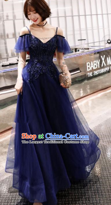 Professional Compere Costume Top Grade Royalblue Veil Full Dress Modern Dance Clothing for Women