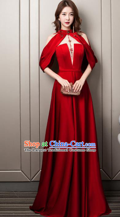 Professional Compere Red Full Dress Top Grade Modern Dance Stage Performance Costume for Women