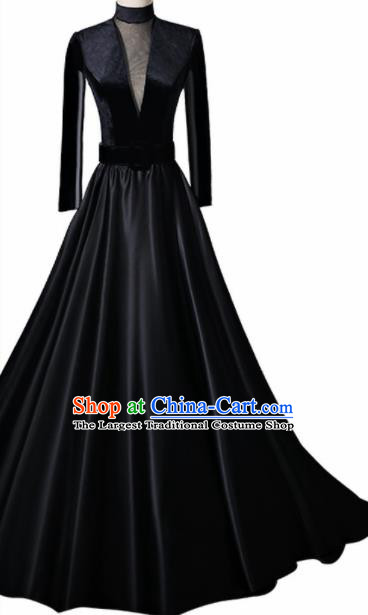 Professional Compere Costume Black Trailing Full Dress Modern Dance Princess Wedding Costume for Women