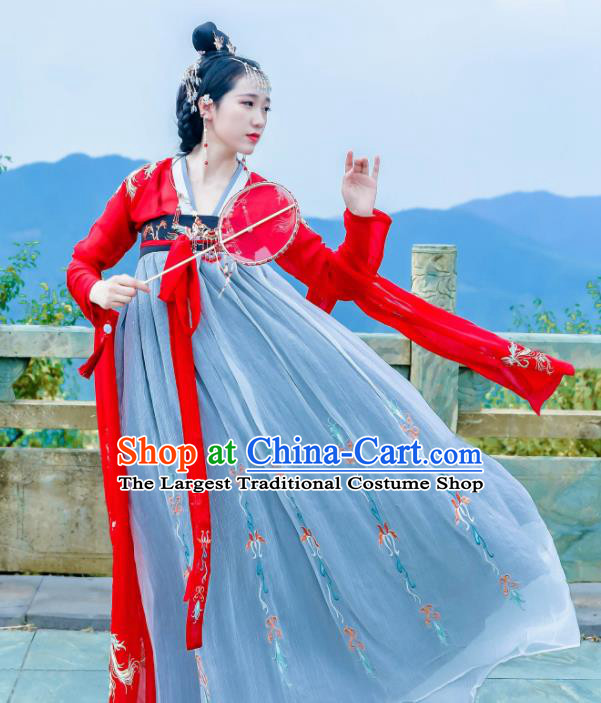 Traditional Chinese Tang Dynasty Imperial Consort Embroidered Historical Costume Ancient Peri Hanfu Dress for Women