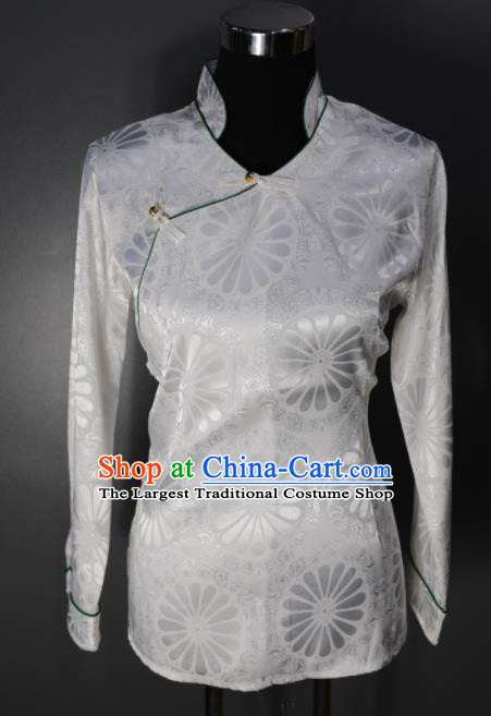 Chinese Traditional National Ethnic Tibetan White Blouse Zang Nationality Folk Dance Costume for Women