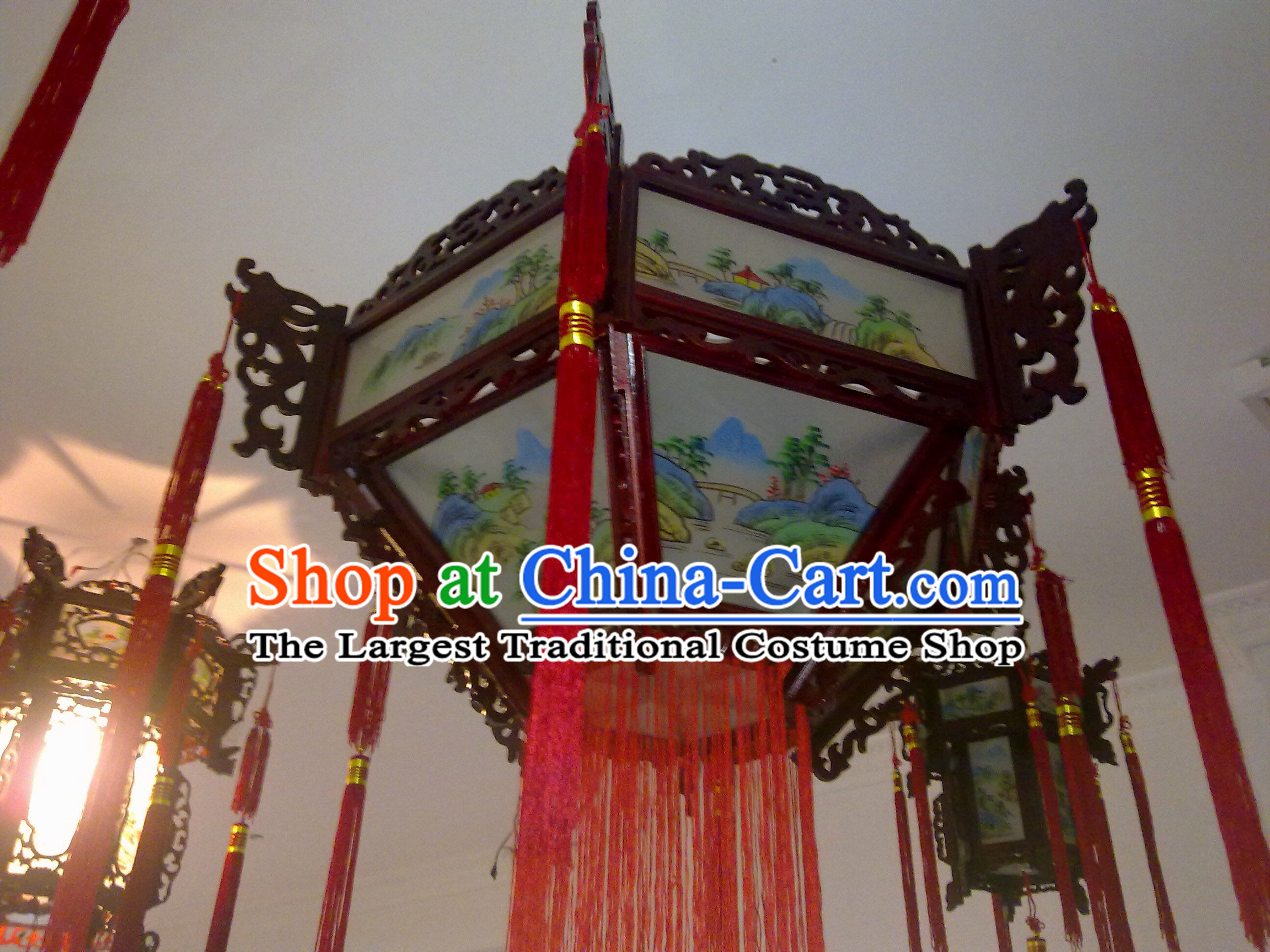 Chinese Hand Carved Classical Painting Palace Ceiling Lantern