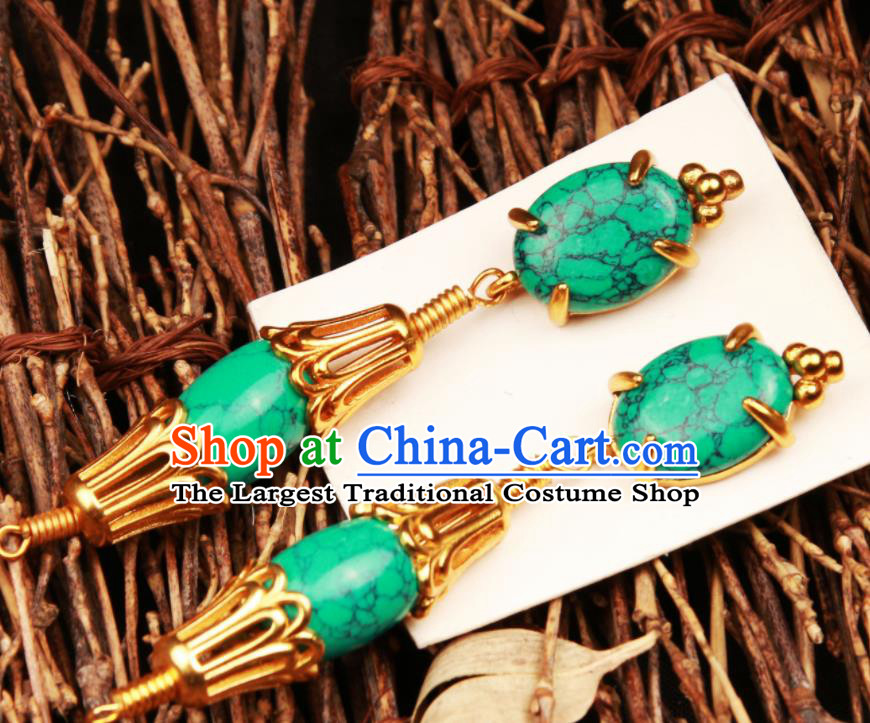 Chinese Traditional Tibetan Ethnic Ear Accessories Zang Nationality National Green Earrings for Women