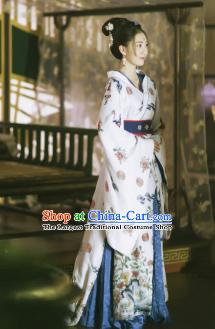 Chinese Ancient Drama Princess Consort Embroidered Replica Costume Tang Dynasty Palace Hanfu Dress and Headpiece for Women