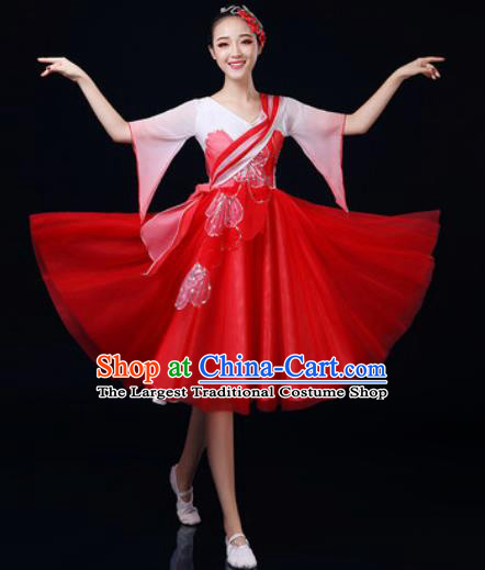 Traditional Chinese Spring Festival Gala Dance Red Dress Chorus Modern Dance Costume for Women