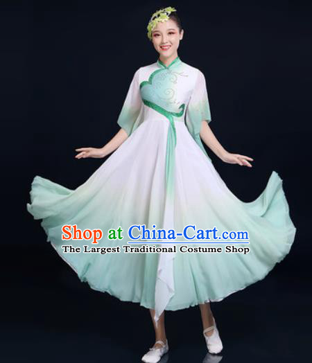 Traditional Chinese Classical Dance Light Green Dress Umbrella Dance Fan Dance Costume for Women