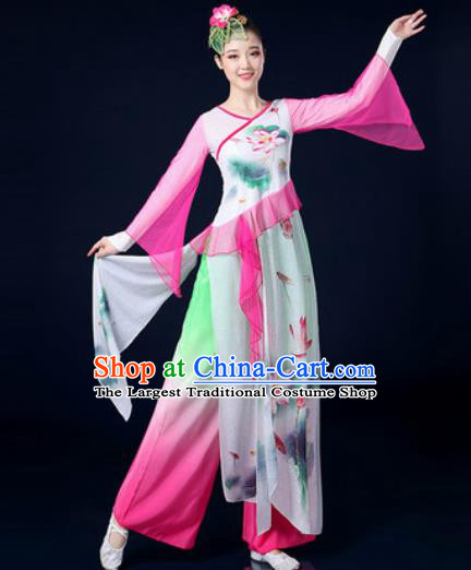 Chinese Traditional Classical Dance Lotus Dance Pink Dress Umbrella Dance Stage Performance Costume for Women