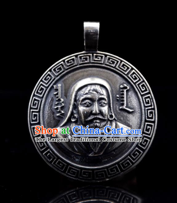 Chinese Traditional Mongolian Ethnic Jewelry Accessories Handmade Mongol Nationality Carving Genghis Khan Necklace Pendant for Women