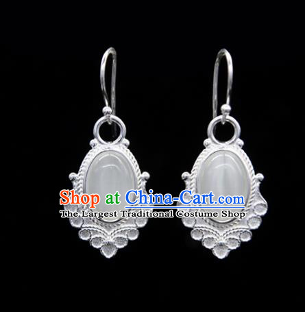 Chinese Traditional Tibetan Ethnic Ear Accessories Zang Nationality Handmade Opal Earrings for Women