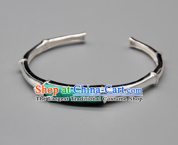 Chinese Traditional Tibetan Ethnic Kallaite Bracelet Accessories Handmade Zang Nationality Sliver Bangle for Women