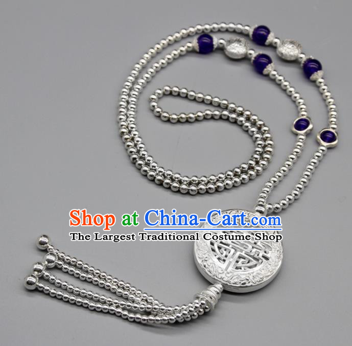 Chinese Traditional Mongolian Ethnic Jewelry Accessories Handmade Mongol Nationality Carving Sliver Necklace for Women