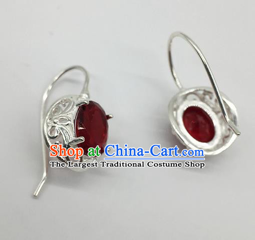 Chinese Traditional Mongolian Ethnic Accessories Mongol Nationality Red Crystal Earrings for Women