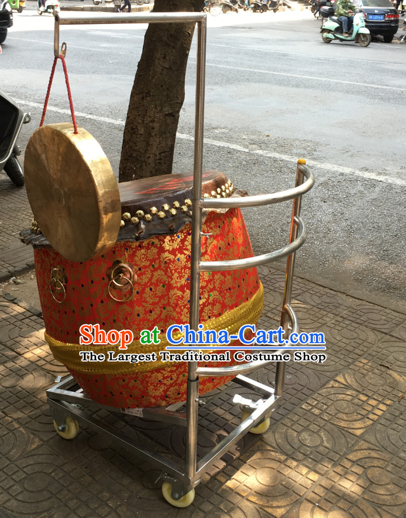 Traditional Lion Dance Drum Cart and Gong Stand Set
