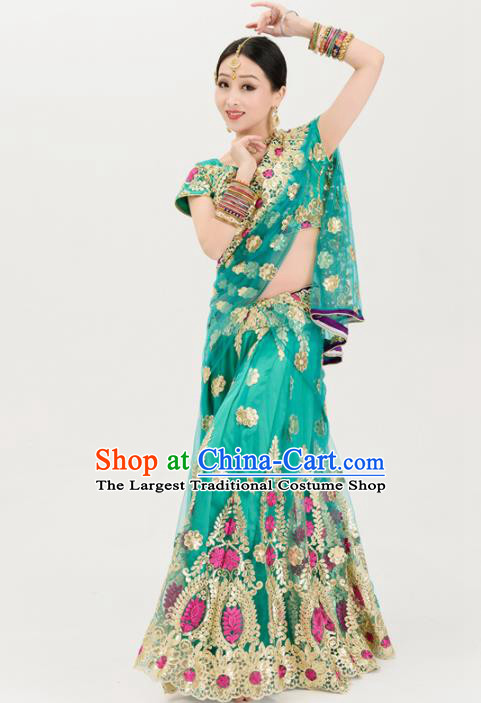 Asian India Traditional Sari Bollywood Belly Dance Costumes South Asia Indian Princess Green Dress for Women