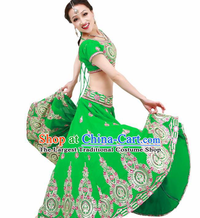 Asian India Princess Traditional Oriental Bollywood Green Costumes South Asia Indian Belly Dance Sari Dress for Women