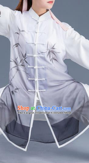 Asian Chinese Traditional Martial Arts Ink Painting Bamboo Costume Tai Ji Kung Fu Training Uniform for Women