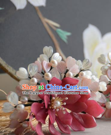 Traditional Chinese Hanfu Red Flowers Hair Clip Hair Accessories Ancient Princess Hairpins for Women