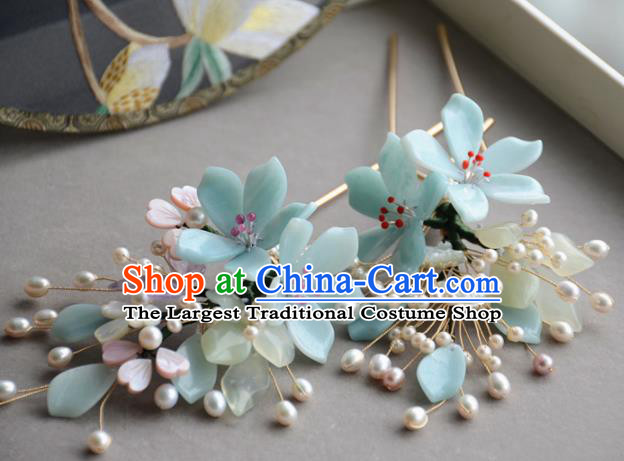 Traditional Chinese Hanfu Green Peach Blossom Hair Clip Hair Accessories Ancient Princess Hairpins for Women