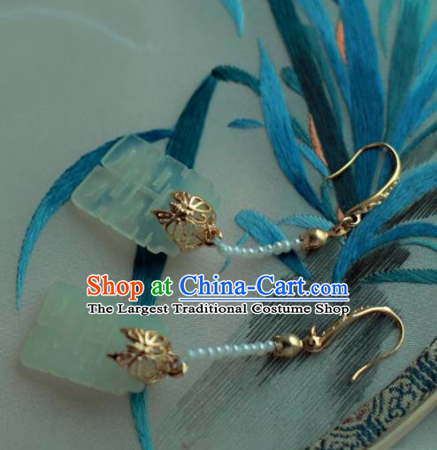 Traditional Chinese Hanfu Accessories Ancient Princess Hsiuyen Jade Wedding Earrings for Women