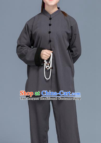 Asian Chinese Traditional Martial Arts Costume Tai Ji Kung Fu Training Grey Linen Uniform for Women