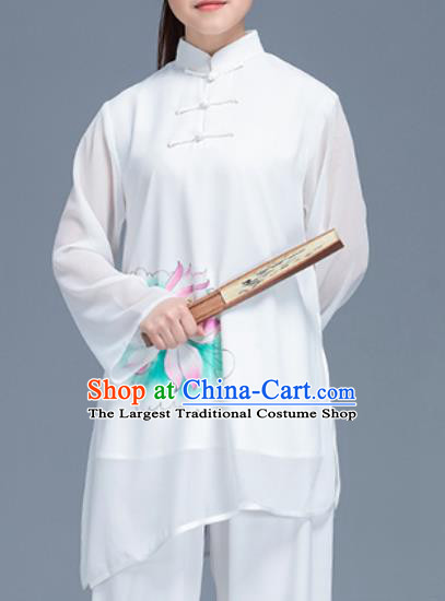 Asian Chinese Traditional Martial Arts Costume Tai Ji Kung Fu Training Printing Lotus Uniform for Women