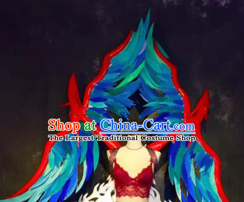 Top Grade Halloween Stage Performance Props Brazilian Carnival Blue Feather Birds Wings for Women